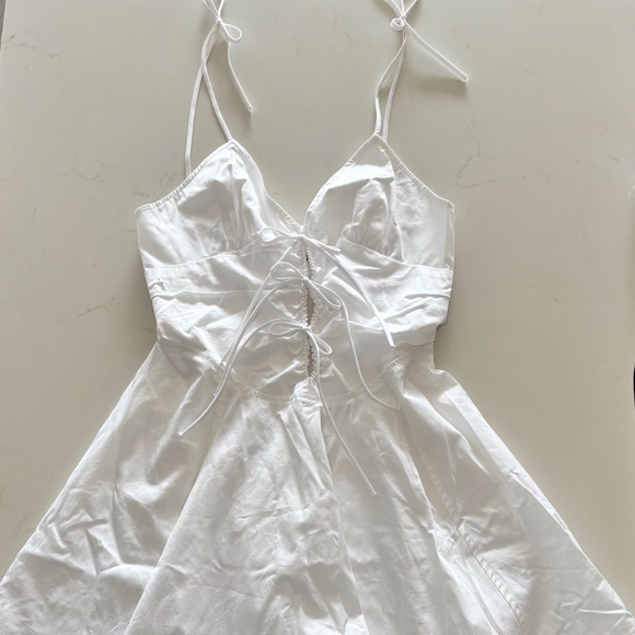 ZARA White Ruched Tie-Front Mini Dress – Size S - Picture 5 of 7